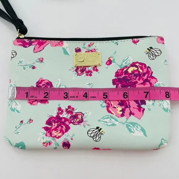 Betsey Johnson Aqua Pink Floral Crossbody Wristlet Strap Small Shoulder Bag - Picture 6 of 7